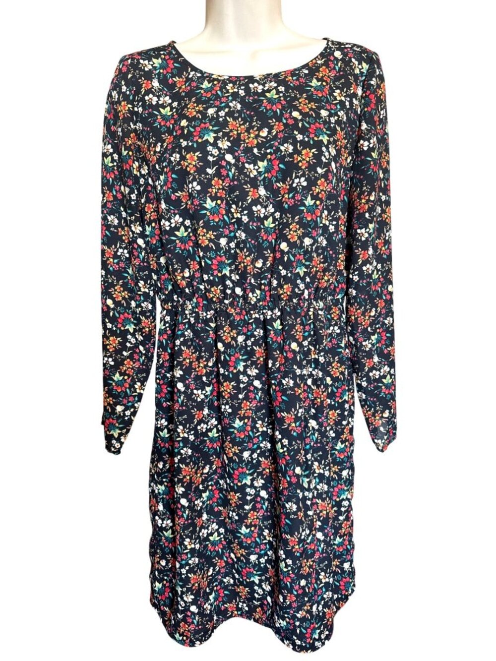 J.Crew Mercantile Ditsy Floral Faux Wrap Dress Size 4 Elastic Waist Long Sleeve - Picture 2 of 12